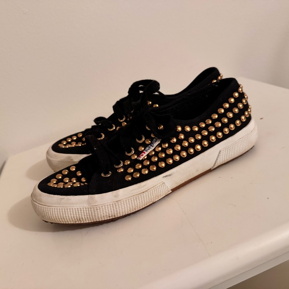 Superga Black and Gold Studded Sneakers super cool size 8 woman - Picture 2 of 4